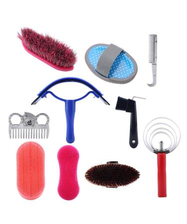 Professional 10-Pc Vier Horse Brush Set - Equestrian Grooming Kit for Horse Cleaning & Care - Buy Online on SooperMarket.com