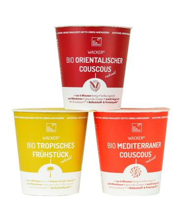 Healthy 6-minute finishes 3 x 80g.Wacker organic trial package with couscous dishes.100% natural.Fat and sugar arm.Filler and protein source.Healthy alternative to 5-minute terrine.