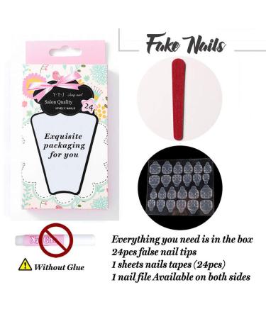 Pink Press on French Medium Coffin Fake Nails 24PCS - Glossy Wedding Party Acrylic Ballerina False Nails for Women & Teen Girls (Pearl Pink) - Buy Online on SooperMarket.com