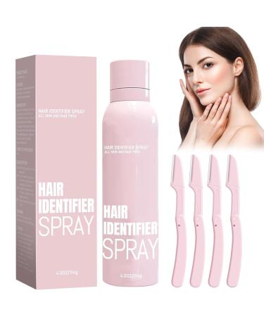Beepow Hair Identifier Spray for Face Shaving Skin Body Hair Identifying Spray Face Hair Identifier Spray Moisturizing and Skin Care Dermaplaner Spray Spray 4 Razors(1 Set)