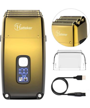 Hatteker Triple Blades Shaver Electric Shaver Razor for Men Close Bald Head Barber Shaver Trimmer Waterproof Wet & Dry Cordless Gold