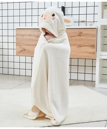 Gneliwm Baby Hooded Bath Towel Swaddle Wrap Blanket - Ultra Soft Coral Velvet Poncho for Newborns - White Sheep Design - Buy Online on SooperMarket.com