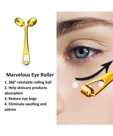 Winyoung Gold Metal Face Roller & Gua Sha Massage Set for Face, Neck, Eyes & Body - Facial Skin Care Tool for Eye Treatment - Buy Online on SooperMarket.com