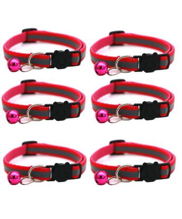 Hepplly 6-Pack Cat Collars Quick Release Reflective Kitten Collar with Bell (Dark Pink)