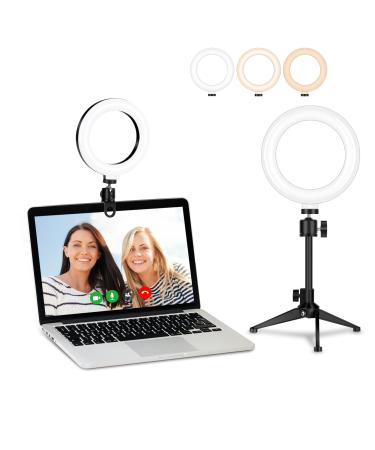Desk Ring Light for Zoom Meetings - Video Conference Lighting Kit for Laptop Computer, 6 Clip on Table LED Light Lamp with Tripod Stand for Video Recording, Remote Working, Gaming, Vlogging