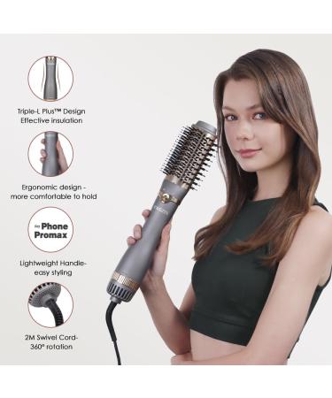 Faszin Hair Dryer Brush Hot Air Brush | 3 Adjustable Temperatures, 2 Heads | One-Step Blow & Volumizer | 100 Million Negative Ions | Smooth, Silky, Frizz-Free Hair | Gray - Buy Online on SooperMarket.com