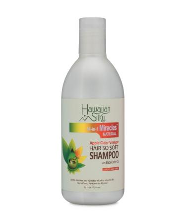 Hawaiian Silky Apple Cider Vinegar Daily Shampoo Sulfate-Free 12 fl oz - Black Castor Oil Enriched Extract - Treat Dry and Damaged Scalp | for Men Women & Kids 14-in-1 Miracles