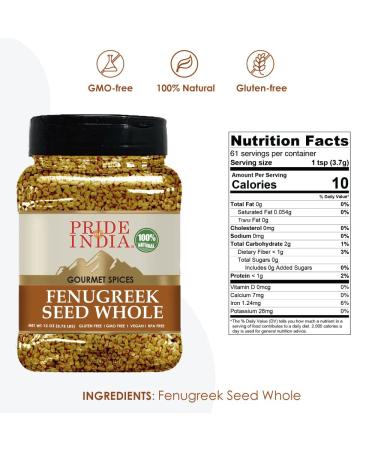 Pride of India Organic Fenugreek Seed Whole - 12 oz Gourmet Indian Spice for Cooking - Preservative-Free and Easy to Use - Medium Dual Sifter Jar - 1.12 Pound - Buy Online on SooperMarket.com