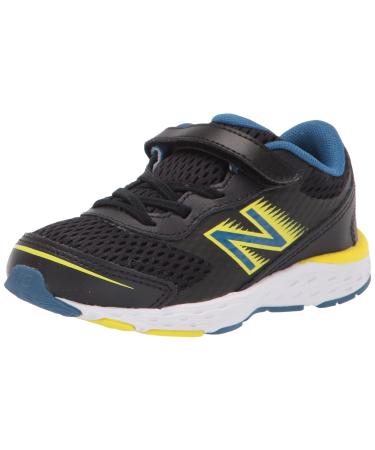 New Balance Kids' 680 V6 Hook and Loop Running Shoe Little Kid (4-8 Years) 1 Little Kid Black/Oxygen Blue/Sulphur Yellow
