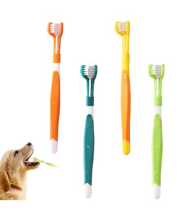 Dog Toothbrush 3 Sided Toothbrush 4PCS Triple Head Dog Toothbrushes for Dogs Dental Care with Soft Bristles Cleaning Brushes with Long Handle for Dog Cat Oral Dental Health