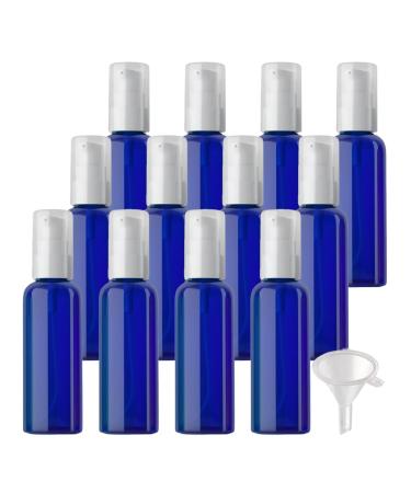 ZEOABSY 12 Pieces 100 ml Blue Lotion Bottles with White Pump 100ml Empty PET Plastic Lotion Pump Bottle Cosmetic Gel Travel Container for Cosmetic Make up Cleaning + 2 x Funnel Blue 100ml