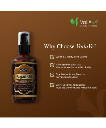 VoilaVe Organic Moroccan Argan Oil - Cold Pressed for Skin, Nails, Hair Growth - Anti-Aging Moisturizer with Vitamin E - 4 fl oz - Buy Online on SooperMarket.com