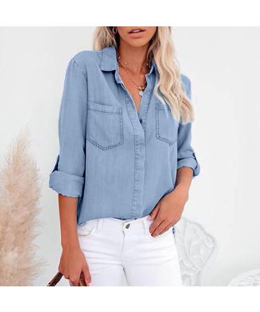 TUNUSKAT Women's Denim Shirt - Back Slit Roll Up Long Sleeve Top - Blue XX-Large - Buy Online on SooperMarket.com