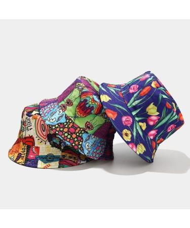 Quanhaigou Reversible Bucket Hat for Men Women - Packable Sun Hat for Outdoor Travel Hiking Beach - Colorful Graffiti Print - Buy Online on SooperMarket.com