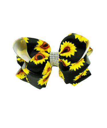 Sunflower Big Bow Clips Sunflower Jumbo Bow Girls Hair Clips Sunflower Hair Bow Pin BBG56 (Black Bow)