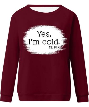 oelaio Womens Long Sleeve Sweatshirt Yes I'm Cold Me 24:7 Sweatshirts for Women Shirt Funny Graphic Tees Raglan Sleeve Hip Wine - Buy Online on SooperMarket.com