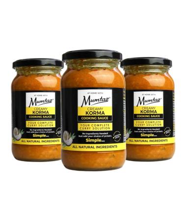 Mumtaz CREAMY KORMA Indian Curry Cooking Sauce 350g Pack of 3 Restaurant Quality at Home - Medium Spiced Serves 4-5 All Natural Ingredients Gluten Free Vegetarian Friendly.