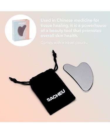 SACHEU Stainless Steel Gua Sha Tool | Reduce Puffiness & Tighten Skin | Facial Massage & Lymphatic Drainage | Travel Pouch Included - Buy Online on SooperMarket.com