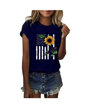 Women Sunflower Summer T Shirt Plus Size Loose Blouse Tops Short Sleeve Graphic Casual Tees Workout Shirts Large (1-Blue, X-Large) X-Large 1-blue