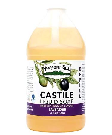 Vermont Castile Soap Lavender  Gentle Liquid Soap for Sensitive Skin & Natural Body Wash  Organic Hair Shampoo for Oily Hair  Aloe Castile Soap for Men & Women - 64 Oz Lavender 64 Fl Oz (Pack of 1)