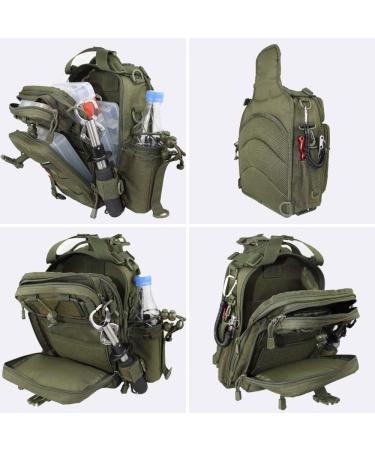 YVLEEN Fishing Tackle Backpack with Rod Holder | Water-Resistant Fishing Gear Bag for Men | Army Green | Standard Size 11.8x8.6x4.3inch - Buy Online on SooperMarket.com