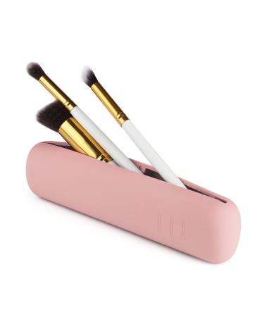 FERYES Makeup Brush Holder Magnetic Closure Silicon Portable Cosmetic Face Brushes Holder Soft and Sleek Makeup Tools Organizer for Travel- Pink