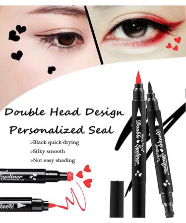 2 Pcs Heart-shaped Liquid Eyeliner Stamp Set - Waterproof, Smudge-proof & Long-lasting Double-side Ultra-Fine Eye Liners Pen - Red + Black - Makeup Tools with Quick Drying Formula - Buy Online on SooperMarket.com
