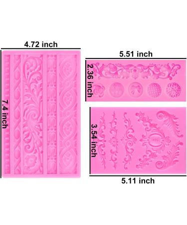 Arcemain 3 Pcs DIY Baroque Style Cake Border Curlicues Silicone Mold - Pink | Vintage Fondant Mold for Cake Decoration, Baking, Polymer Clay, Resin - Buy Online on SooperMarket.com