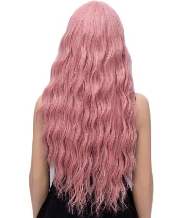 YEESHEDO 28 Inch Long Pink Synthetic Wavy Wig with Fringe for Women - Ideal for Party, Cosplay, or Daily Wear - Buy Online on SooperMarket.com