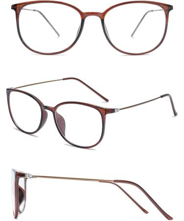 Koosufa Classic Retro Round Panto Glasses - Unisex Vintage Prescription-Free Frames with Case - Brown Nerd Glasses - Buy Online on SooperMarket.com