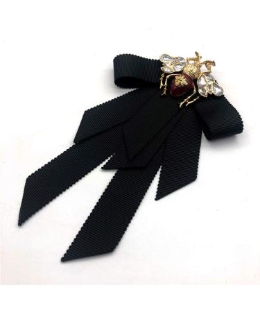 Lijun Vintage Ribbon Bowtie for Women | Big Bowknot Necktie with Bee Crystal Brooch | International Shipping Available - Buy Online on SooperMarket.com