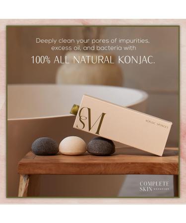 CSM Organic Konjac Sponges 3-Pack - Gentle Exfoliating Facial Cleansing Sponge with Activated Bamboo Charcoal - Natural Sponge Set for Pore Cleansing and Impurity Removal - Buy Online on SooperMarket.com