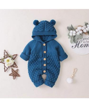 Baby Knitted Hooded Romper Bodysuit | Long Sleeve Jumpsuit 12-18 Months | Blue-Hairball Design - Buy Online on SooperMarket.com