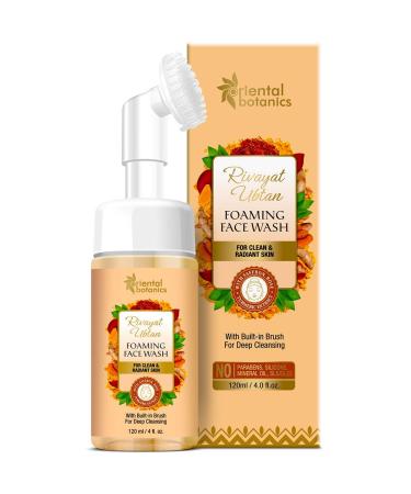 Oriental Botanics Rivayat Ubtan Foaming Face Wash with Built-in Brush For Clear And Radiant Skin - With Saffron Rose And Turmeric Extract 120ml