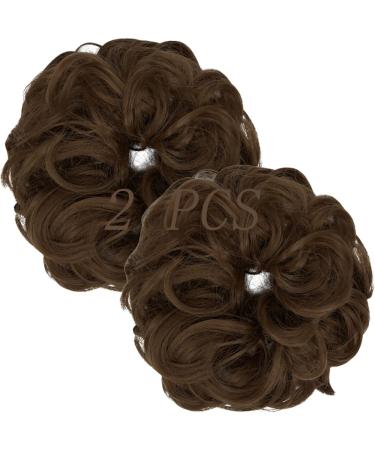 OMGREAT 2PCS Thick Updo Messy Hair Buns Curly Wavy Ponytail Extensions Hairpieces juva bun Hair Scrunchies for Women Girls Color Light Chestnut Brown 2 PCS 3# Light Chestnut Brown