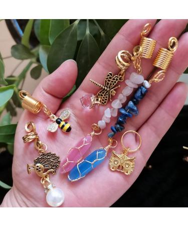 12 PCS Locs Hair Jewelry Braids Hair Clips - Adjustable Hair Cuffs with Vintage African Pendant Charms - Handmade Crystal & Metal Bee Owl Accessories - Buy Online on SooperMarket.com