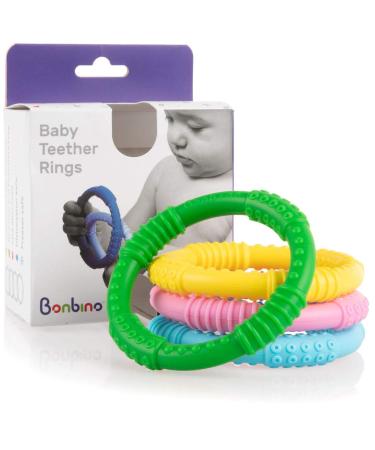 Bonbino Teether Rings - (4 Pack) Silicone Sensory Teething Rings - Soothes Baby Gum Pain! (Multicolor) unisex