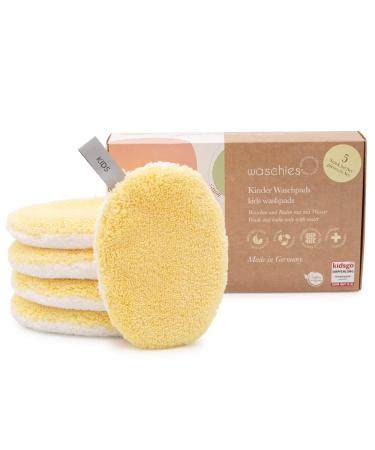 Waschies Kids washing pads for babies and children for cleaning only with water reusable skin-friendly super soft made in Germany Pastel Yellow 5 Set Pastel Yellow 5 pieces (1 Pack)
