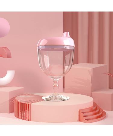Kaiwern Pink Plastic Goblet Cup | Baby Sippy Cup Wine Glass | Beverage Mug Milk Bottle with Lid for Kids - Birthday Party Celebration - Buy Online on SooperMarket.com