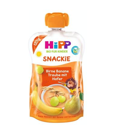 Hipp Sportsfreund Quetschw bag (pear banane grape with oats 100% organic fruits without sugar additive) 6 x 120 g bags DA84500 pear grape/oat 120g 120 g (6-pack) pear grape/oats