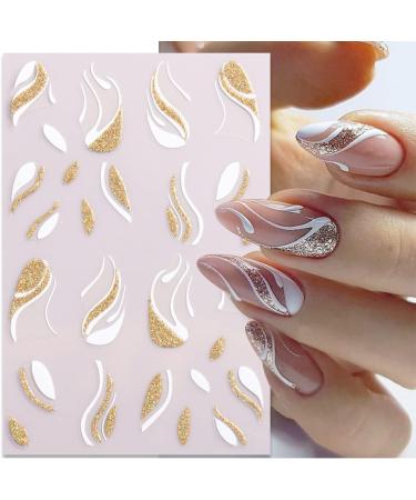 Gold Stripe French Nail Art Stickers - 9 Sheets 3D Self Adhesive Decals for DIY Manicure - Buy Online on SooperMarket.com