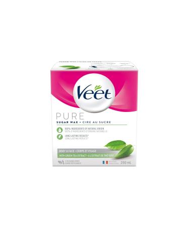 Veet PURE Sugar Wax Kit Body & Face Green Tea Designed to Use at Home 250mL White
