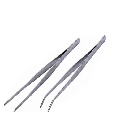 BinaryABC Stainless Steel Straight and Curved Nippers Tweezers Feeding Tongs for Reptile Snakes Lizards Spider(Silver) 2pcs
