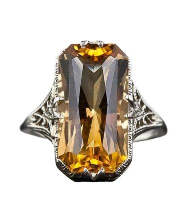 Vsoruln 925 Sterling Silver Shiny Big Square Citrine Ring 3Ct Zirconia Promise Ring Citrine Carved Rings CZ Yellow Gem Cocktail Rings Eternity Engagement Wedding Band Ring for Women (10)