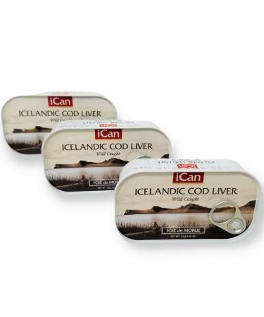 Ican Icelandic Wild Cod Liver 4.06oz/115g Pack of 3 4.27 Ounce (Pack of 3)