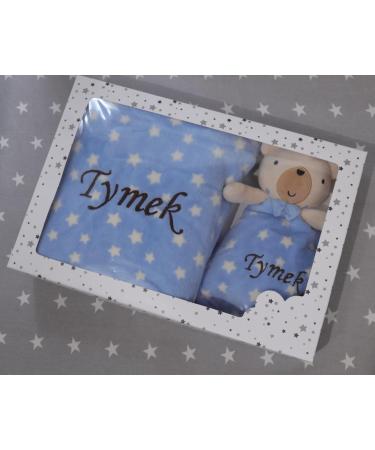BotoBaby Personalized Baby Gift Set - Custom Embroidered Blanket & Comforter for Birth/Baptism - Blue Teddy Bear - Buy Online on SooperMarket.com