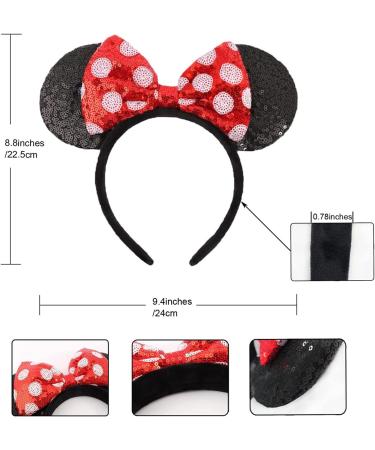 Mouse Ears Bow Headbands Shiny Bows Glitter Party Decoration Cosplay Costume for Kids Girls Women Princess Party Decorations Cosplay (Black+Red)) 3 - Buy Online on SooperMarket.com
