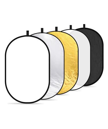 Neewer 5 in 1 Portable Round Collapsible Multi Disc Photography Lighting Reflector 24x36 inches/60x90centimeters with Carrying Case for Photo Studio Shooting