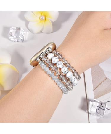 Women's Handmade Beaded Bracelet Band for Fitbit Versa 3/Sense - White/Grey - Buy Online on SooperMarket.com