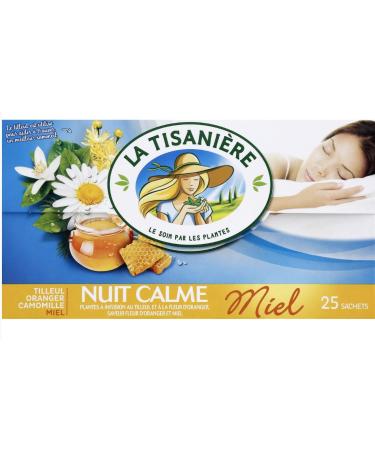 La Tisaniere French Tisane Miel" Quiet Night with Honey" 25 Tea Bags - Pack of 3